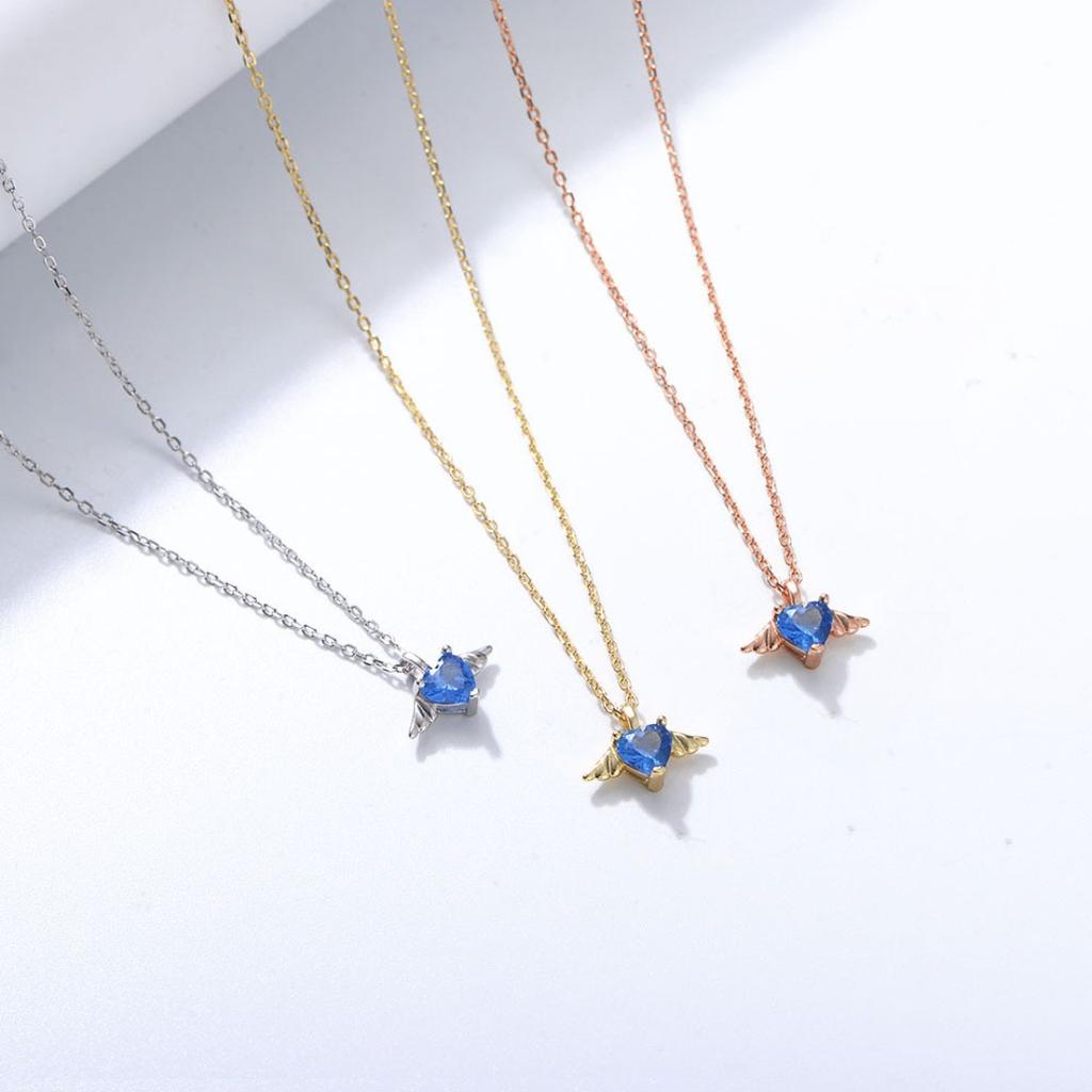 Silver angel wings necklace female Internet celebrity versatile niche design sense wings heart zircon pendant clavicle chain