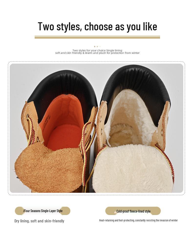 Bottines Martin montantes unisexes en cuir imperméable jaune - Grande taille, Style automne/hiver, Chaussures de travail britanniques