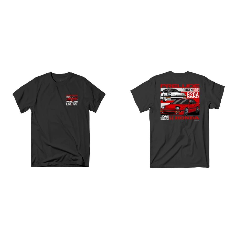 

Oversized Short-Sleeve T-Shirt Featuring Honda Prelude 3rd Gen (1987) JDM Graphic Print, With B20A DOHC Badge & Front/Rear Classic Car Illustrations XXXL бежевий