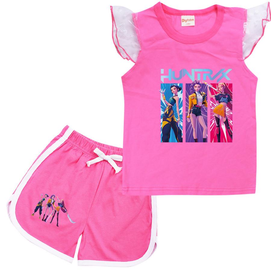 

Детский Девочки Аниме Мультяшный ПОП Певица Руми Зои Мира С Принтом Повседневный Сет Одежды Футболка с Короткими Рукавами и Сетчатыми Рукавами Шорты 170cm розы красного