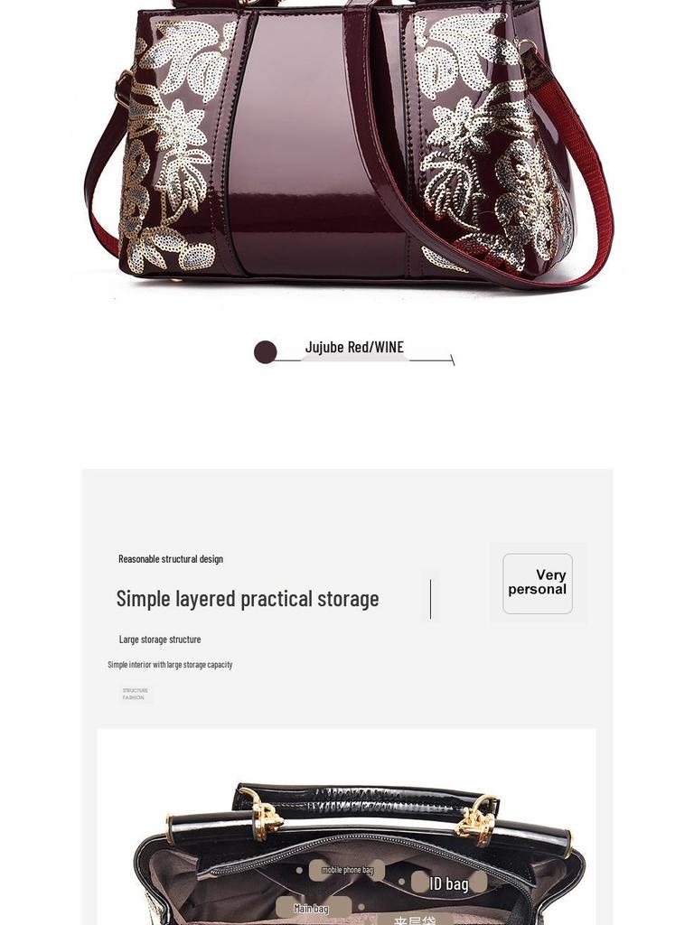 Borsa da Sposa Laccata Lucida 2025 - Stile Europeo e Americano, Borsa a Spalla/Crossbody di Grande Capacità