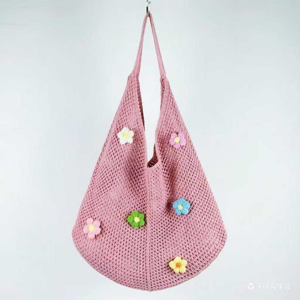 Beach bag single shoulder tote bag women's hollow new Korean version knitted woven bag flower lazy wind