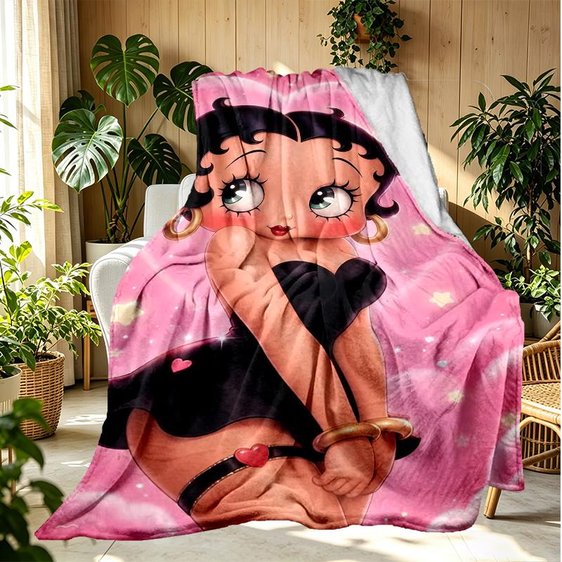 Betty Boop Pattern Blanket for Home Decoration, Bed, Sofa, Car Travel, Camping, Suitable for All Seasons, Birthday Christmas Gift