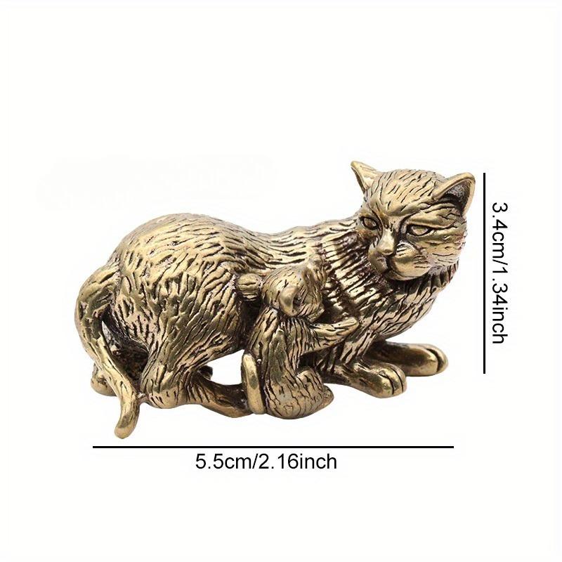 Brass Cat Catching Mouse Creative Home Decor Ornament Vintage Metal Cute Animal Tea Pet Table Placing Miniature Figurines