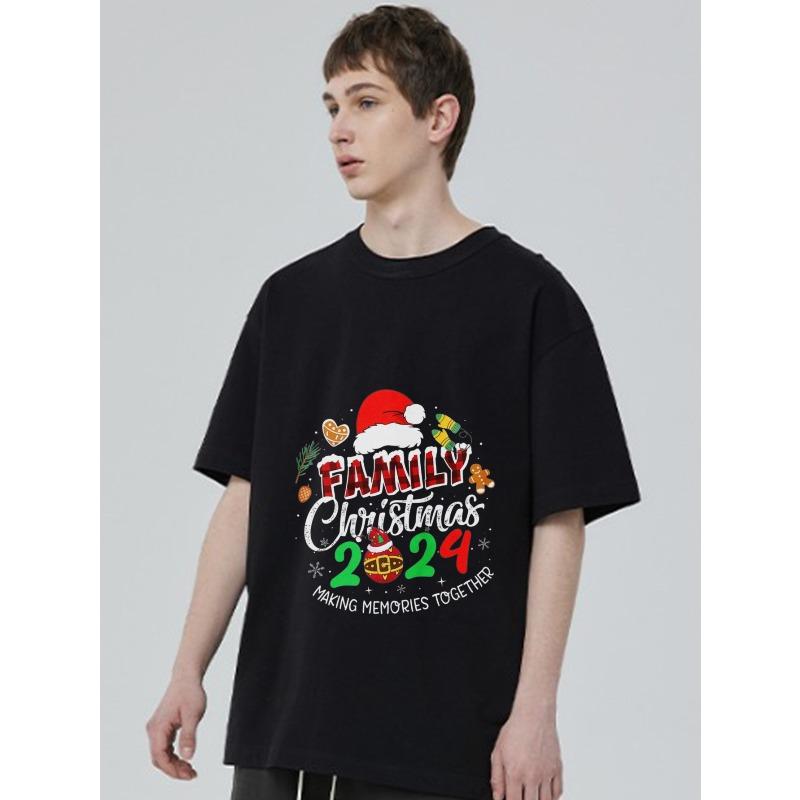Family Christmas 2024 T Shirt Black Santa Hat Gingerbread and Ornament Print Making Memories Together Holiday Party Wear