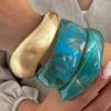 Salircon 3 Styles Exaggerated Irregular Acrylic Resin Bangles Women Hip Hop Geometric Matte Gold Color Metal Bracelets Jewelry