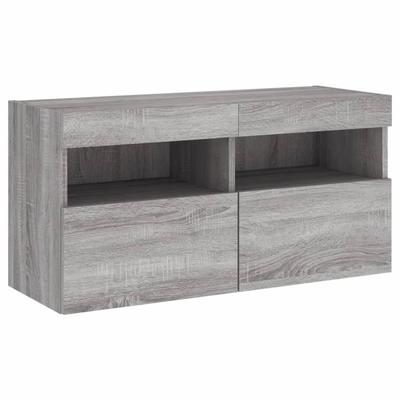 Wall Mounted TV Cabinet with LED Lights Grey Sonoma 80 X 30 X 40 Cm