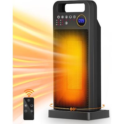 Bärbar värmare 1500W PTC keramisk värmare med termostat, 80° oscillerande, 5 lägen, 12H timer, säkerhetsskydd, elektrisk värmare