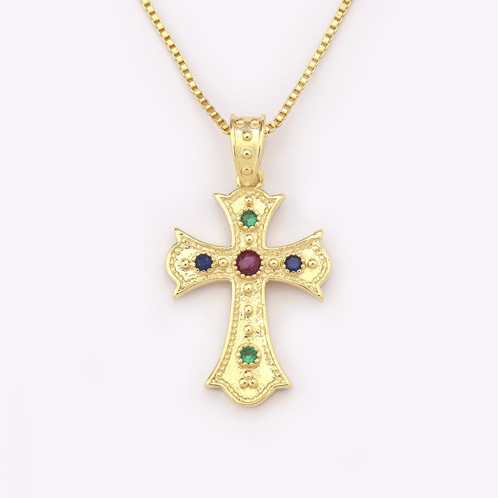 Nidin New Fashion Colorful Delicate Zircon Cross Pendant Necklace For Male And Female Couples Jewelry Party Daily Gifts