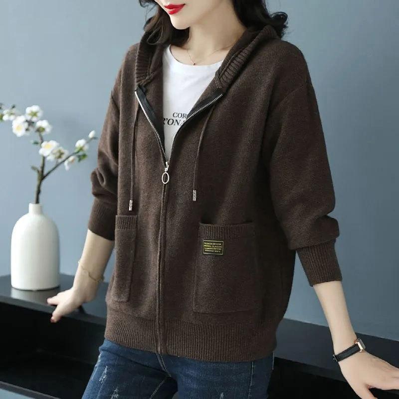 Hooded Sweater Jacket Women's Autumn Fashion Outer Hooded Sweater Knitted Cardigan Spring and Autumn Sweater