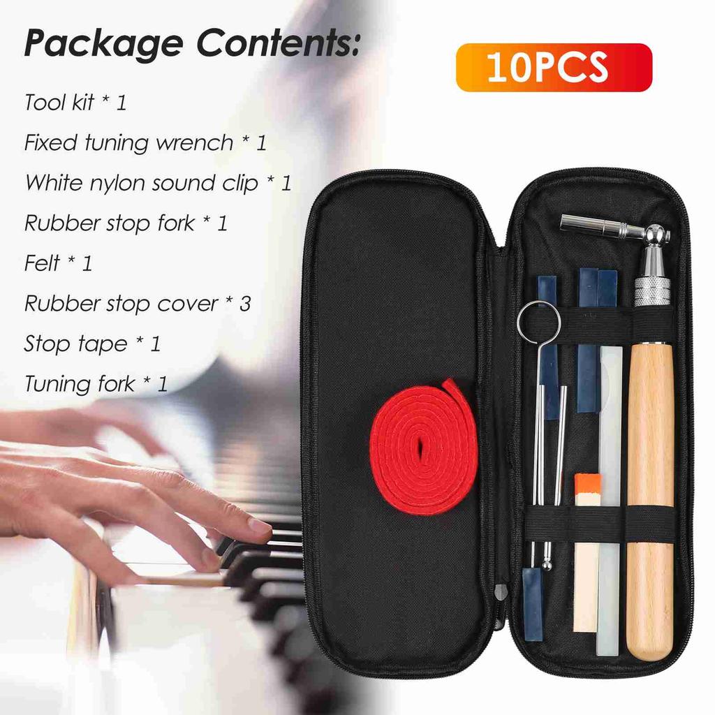 10pcs Piano Tuning Kit Professional Tuning Tools Set Tuning Wrench Long Handle Tuning Wrench Rubber Mutes Temperament