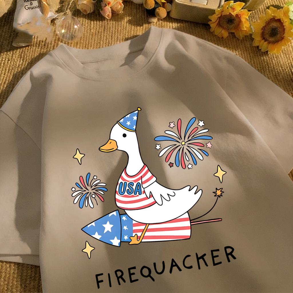 Usa'S Big Goose On A Rocket Design T-Shirt Unisex Cotton Summer Basics Tee Vintage Clothing Unisex Loose Fashion Streetwear