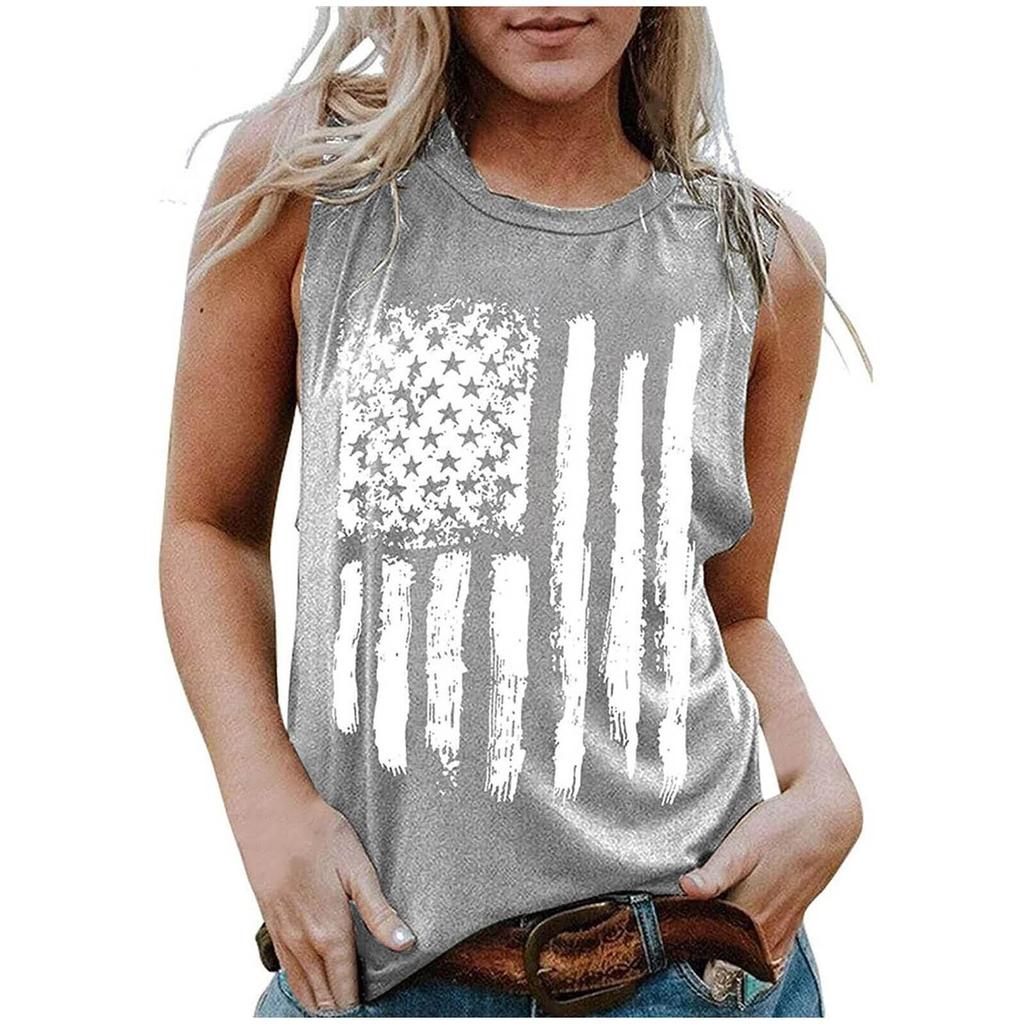 Amazon Wish Clothing Women's Vest Independent Station Summer Fashion American Flag Independence Day Collection
