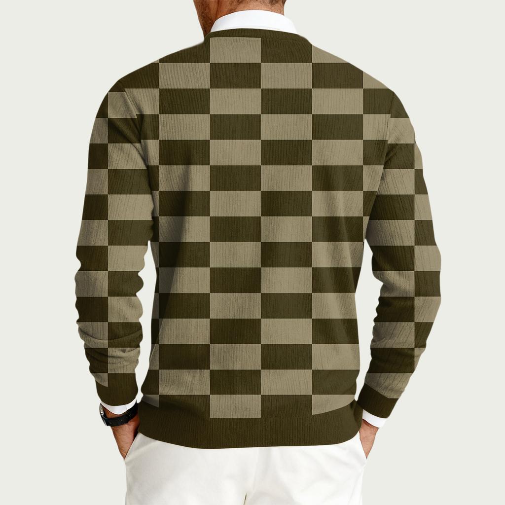 Męski sweter z okrągłym dekoltem, długim rękawem i prążkowanej dzianiny