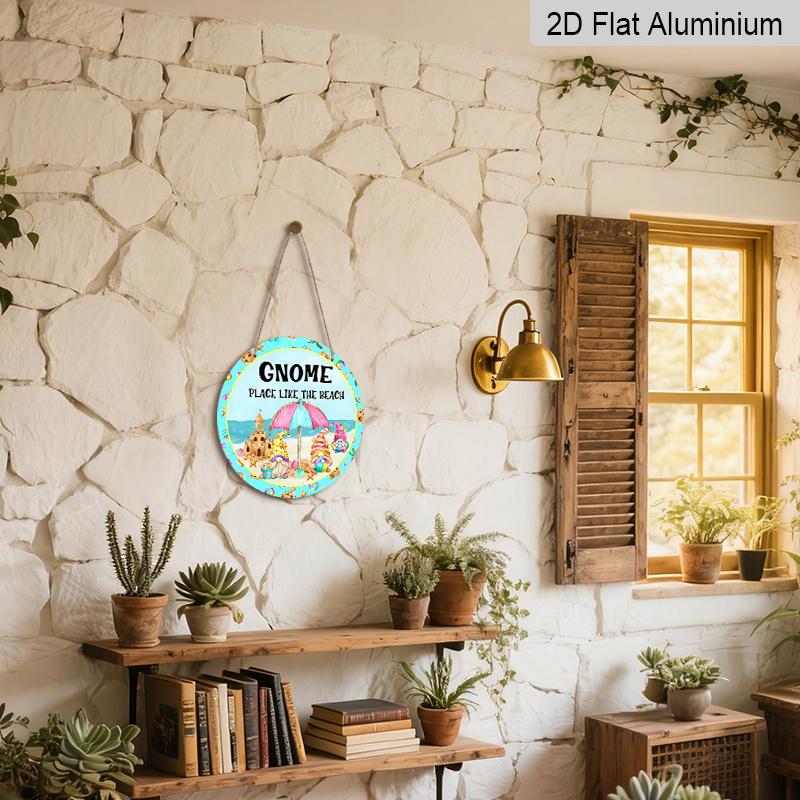 Aluminum Metal Sign, Aluminum Metal Sign 7.87X7.87 Inchesgnomes Love The Beach Summer Beach Welcome Metal Wreath Sign Round Sign Wall Art Sign Bar