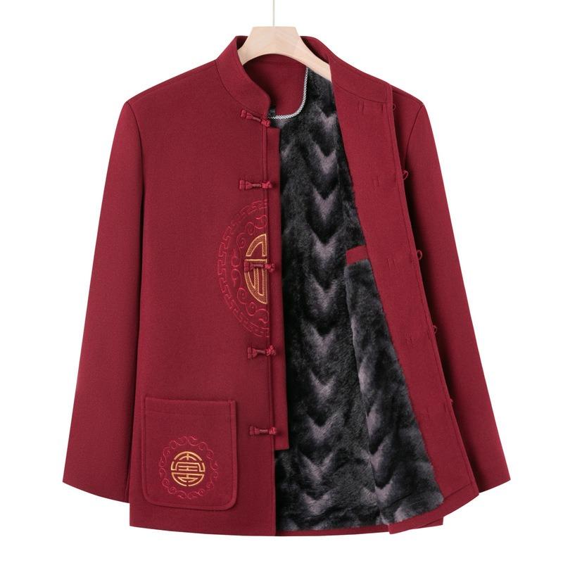 Mom and Dad's New Couple's Tang Suit Jacket, Middle-aged Grandparents' Autumn and Winter Birthday Birthday Velvet Clothes