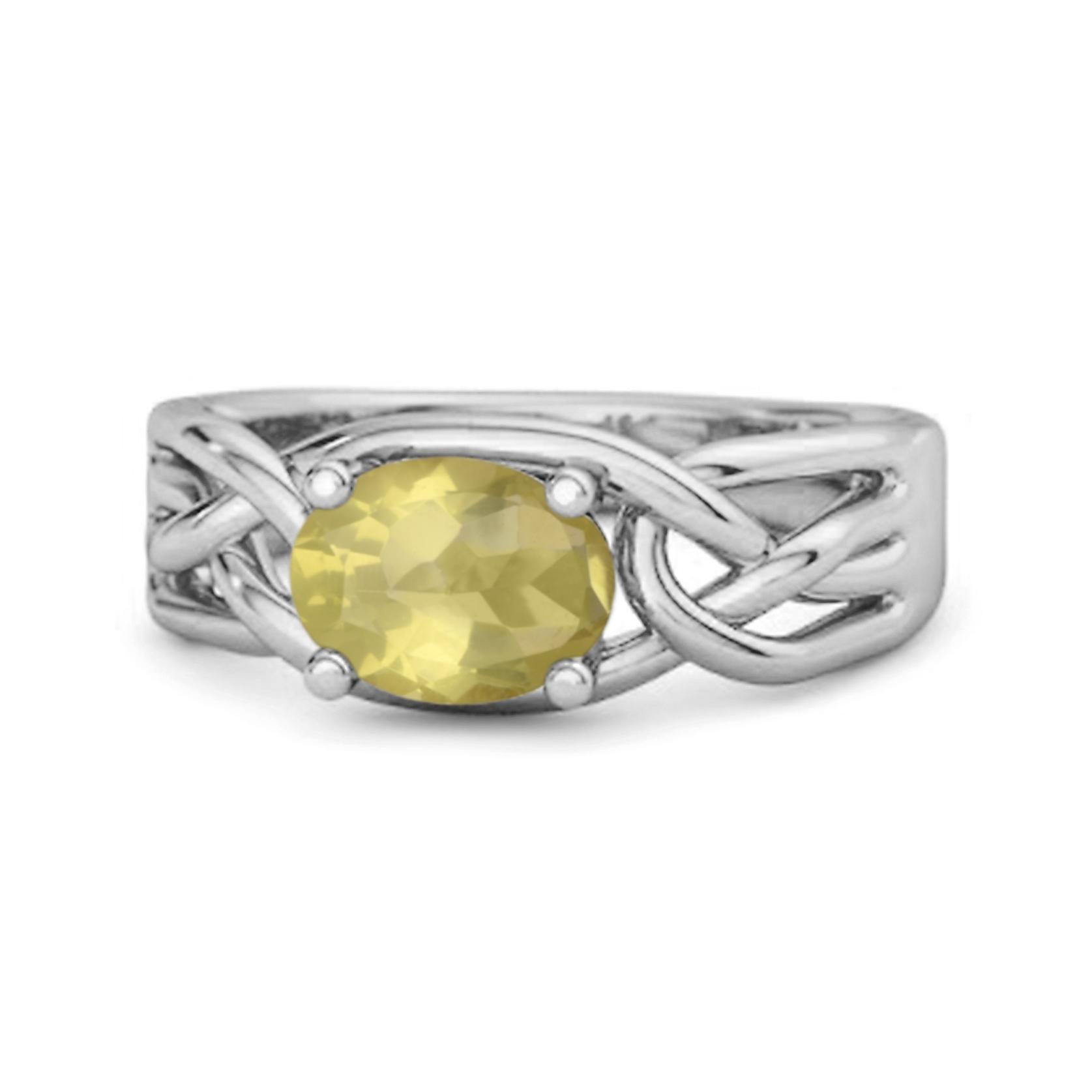 

Lemon Quartz Celtic Woven Band Ring - 925 Sterling Silver 9 біле золото кольору