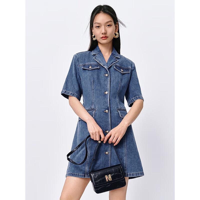 

PEACEBIRD Women s Lapel Hollow-Out Denim Mini Dress L