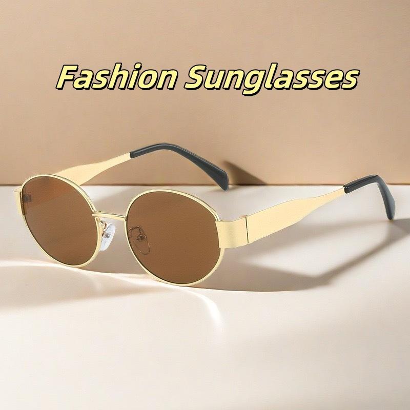 Women'S New Oval Sunglasses Fashionable Retro Metal Street Photography Sun Protection And Sunshade Glasses Premium Sunglasses