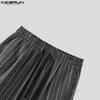 INCERUN Men Drawstring Casual Loose Elastic Waist Striped Wide Legs Pants Long Trousers