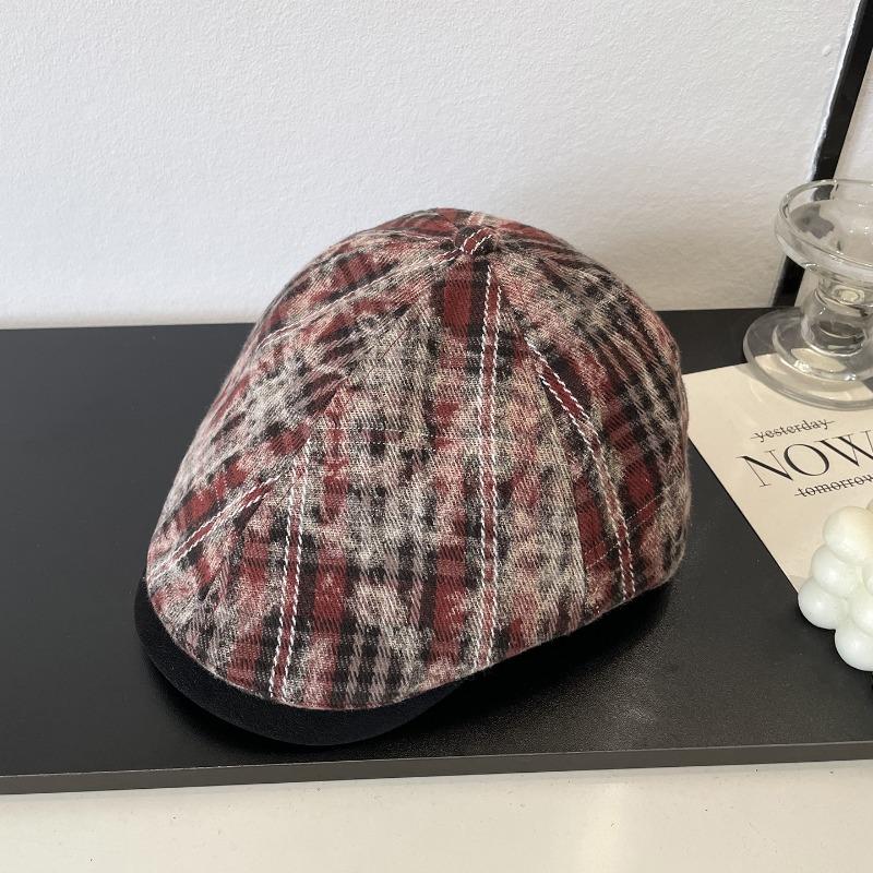 Tie-dye plaid forward hat children autumn retro fashion casual trend out of the street peaked hat looks thin