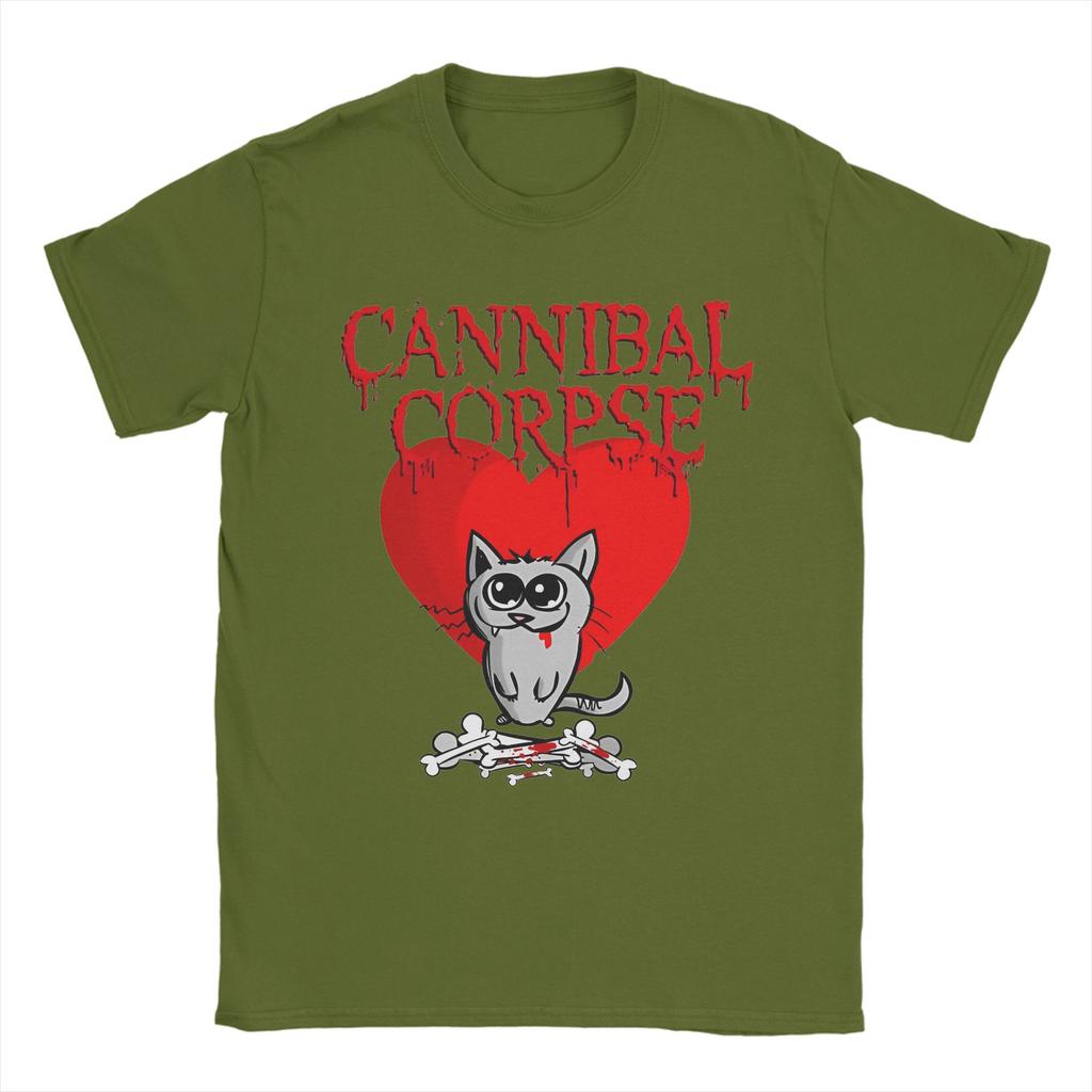Vintage Cannibal Corpse Heart Cat TShirts for Men Round Collar Cotton T Shirts Short Sleeve Tee Shirt Graphic Tops