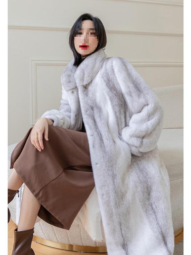 Women's Stylish Long Mink Fur Coat with Stand-Up Collar for Winter Warmth