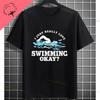 Unisexs Casual Swimmer Graphic Tshirt Black With Dynamic White Swimming Silhouette Design Shortsleeve Crewneck Pure Cotton Tee