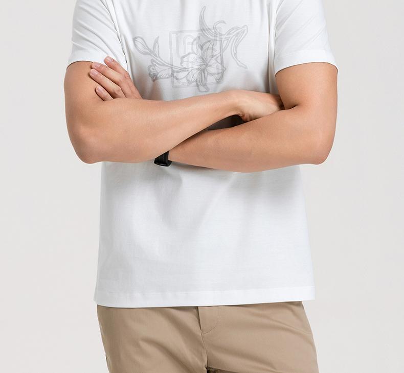 Langdeng Men's Fashion and Leisure 100% Silk Cotton Round Neck Short Sleeve T-shirt