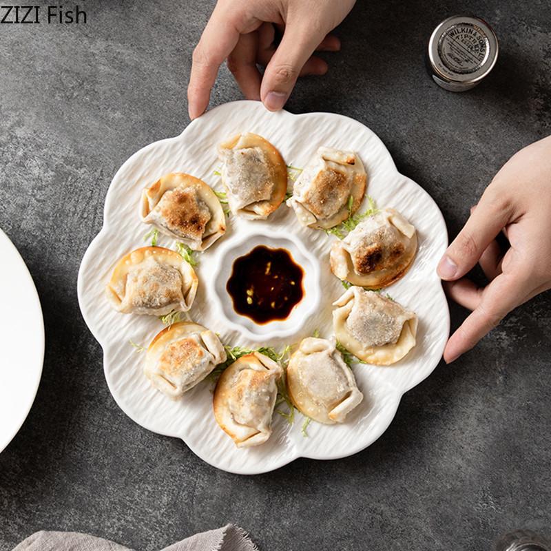 Chinese Ceramic Dumpling Plate Hotel Restaurant Sashimi Sushi Plate Food Decoration Dessert Plate Kitchen Creative Tableware