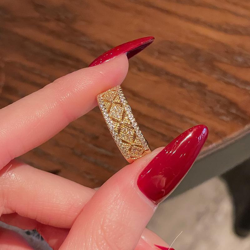 Medieval French Retro Court Style Open Ring Full Of Diamonds, Zircon Micro-Inlaid, Niche Design, High-End Personalized Accessories