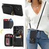 For Samsung Galaxy S25 Ultra Case Ring Holder Zipper Pocket Kickstand Leather Back Phone Cover with Shoulder Strap