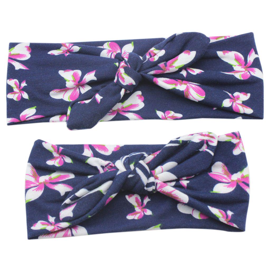 

2pcs Mom Kids Bohemia Turban Knot Rabbit Ears Headband Mother Baby Headwear 4#