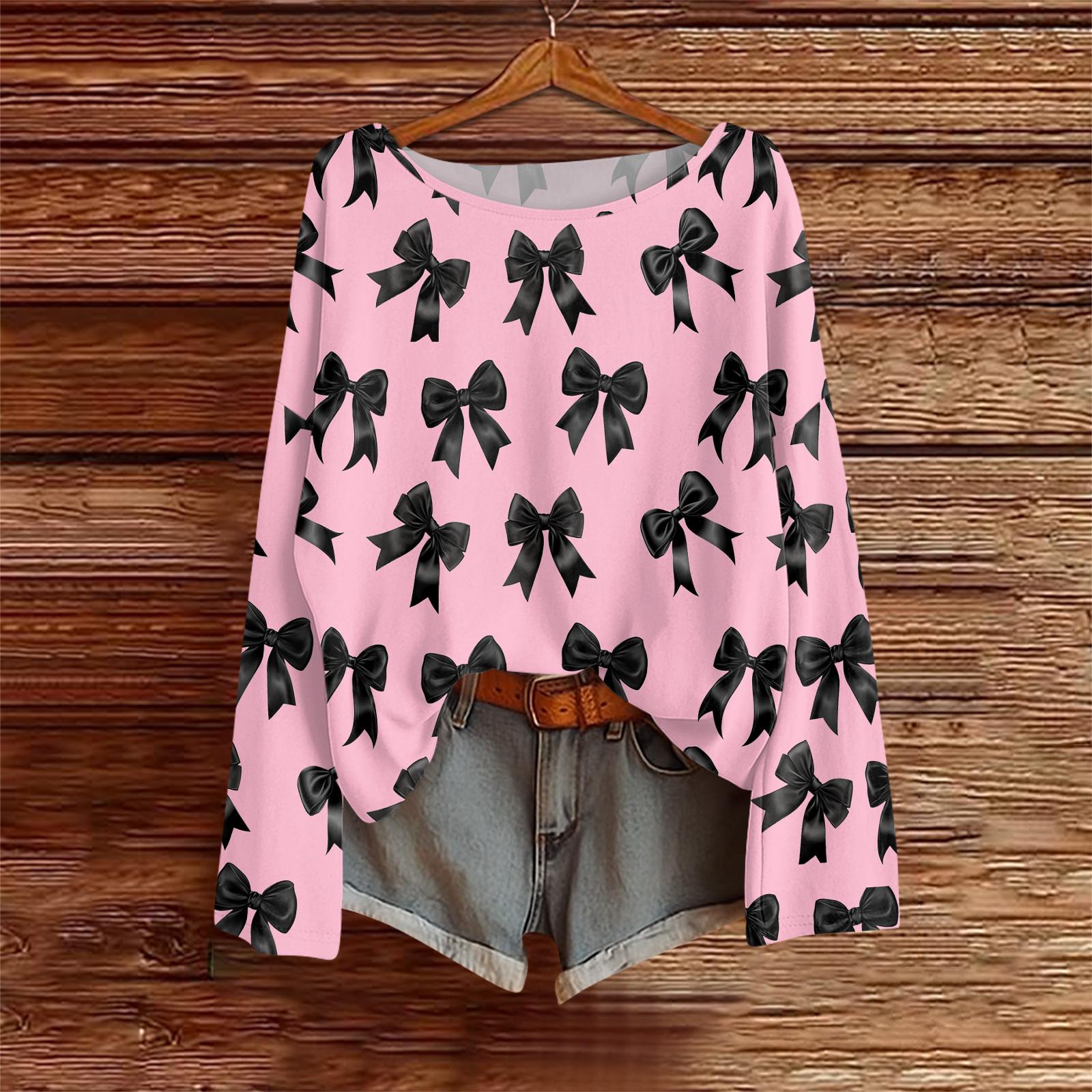 

Рубашки с длинным рукавом для женщин, футболки с принтом, блузки, повседневные базовые топы больших размеров, пуловер, повседневная туника, рубашка свободного кроя L розовый