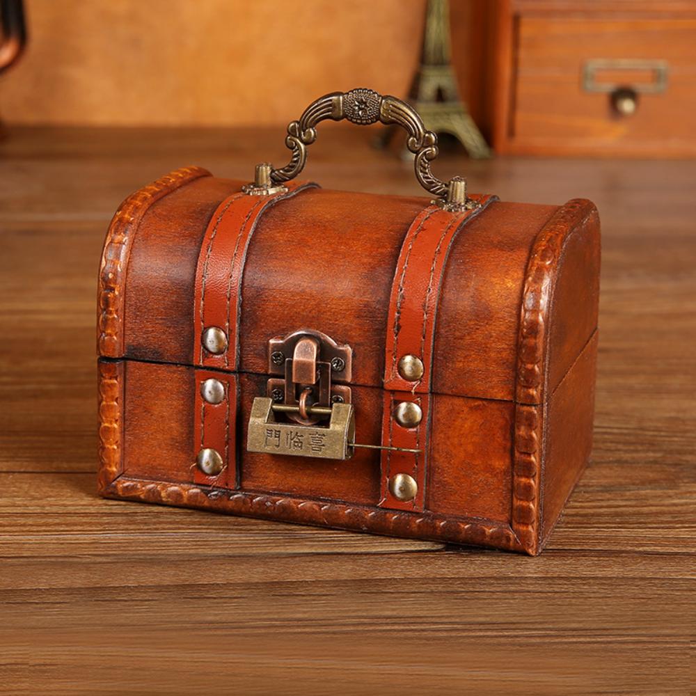 Password Lock Wooden Storage Box Key Unlocking Durable Treasure Chest Retro Style Trinket Box for Jewelry Art Collection