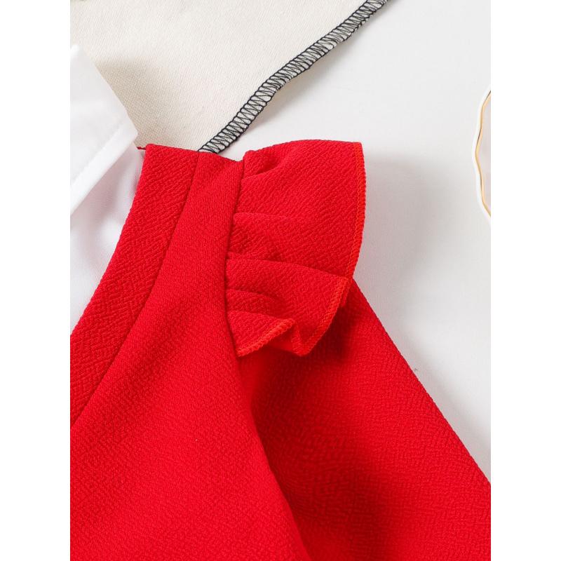Spring and Autumn New Style Infant Toddler Girl Red Long Sleeve + Cherry Print Denim Skirt Set
