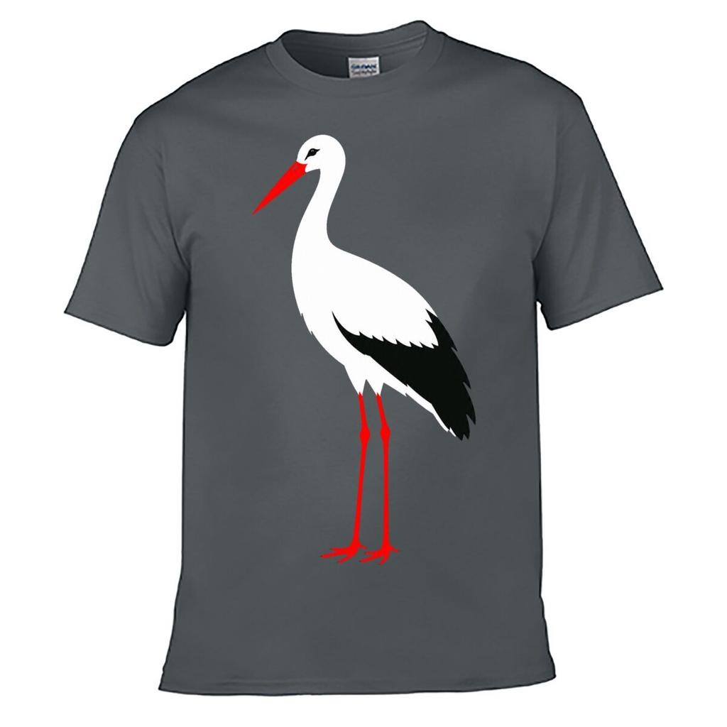 Minimalist White Stork Bird Portrait Loose Vintage Distressed Washed Casual Tee