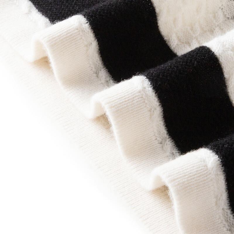 TUHUANG Women's Thickened Pure Wool Striped Color Block Round Neck Sweater