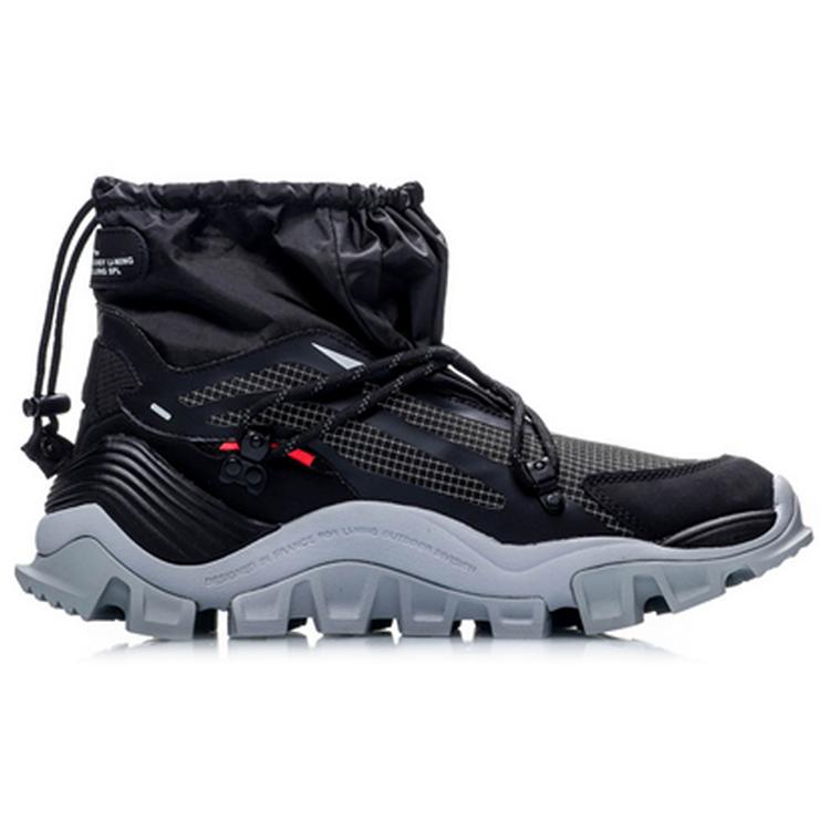 Li Ning Aurora Mountain Travel Slip Resistant, Abrasion Resistant, Thermal Coverage High top Casual Shoes Men's Black AGLP155-4