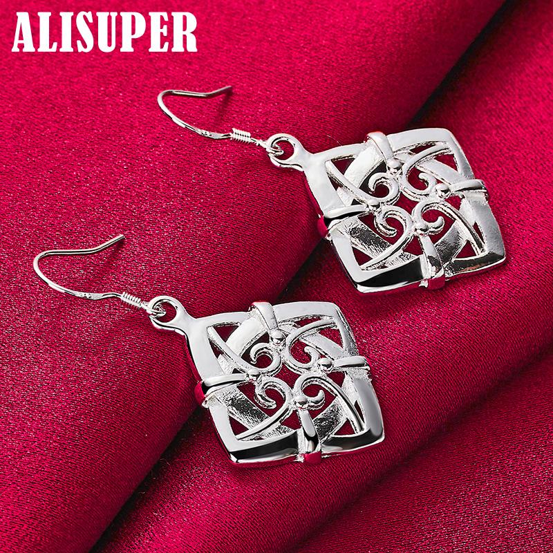 925 Sterling Silver Square Geometric Drop Earring Jewelry