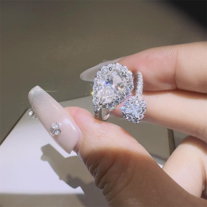 2 Carat Water Drop Moissanite Ring for Women, D Color, VVS1, Micro-set, Diamond Pen Tested, New European & American Style