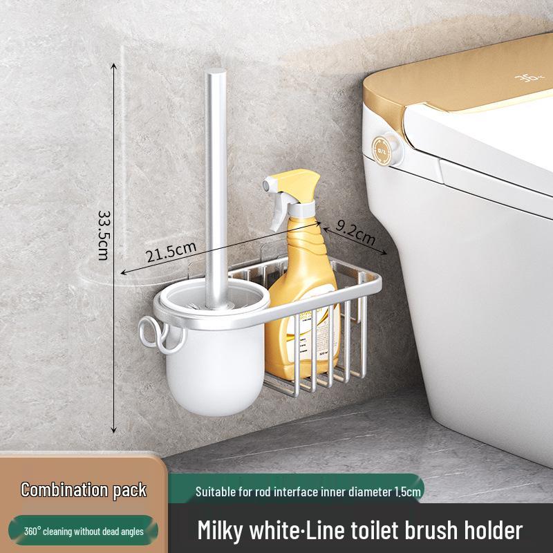 Wall-Mounted Soft Bristle Toilet Cleaning Set with Long Handle and Storage Rack