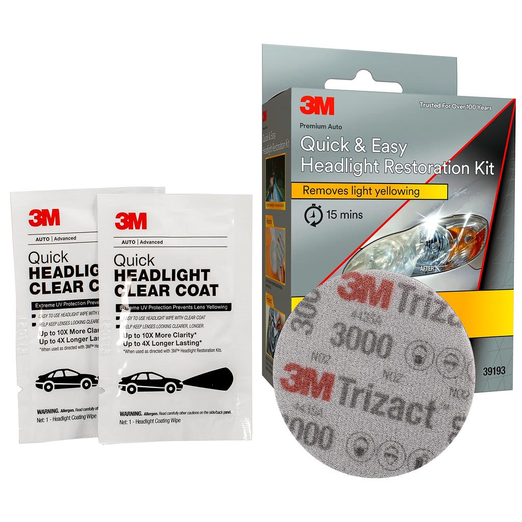 3M Headlight Restoration Kit Quick and Removes Yellowing In 15 39193 - Easy, Minutes, (1 Kit)