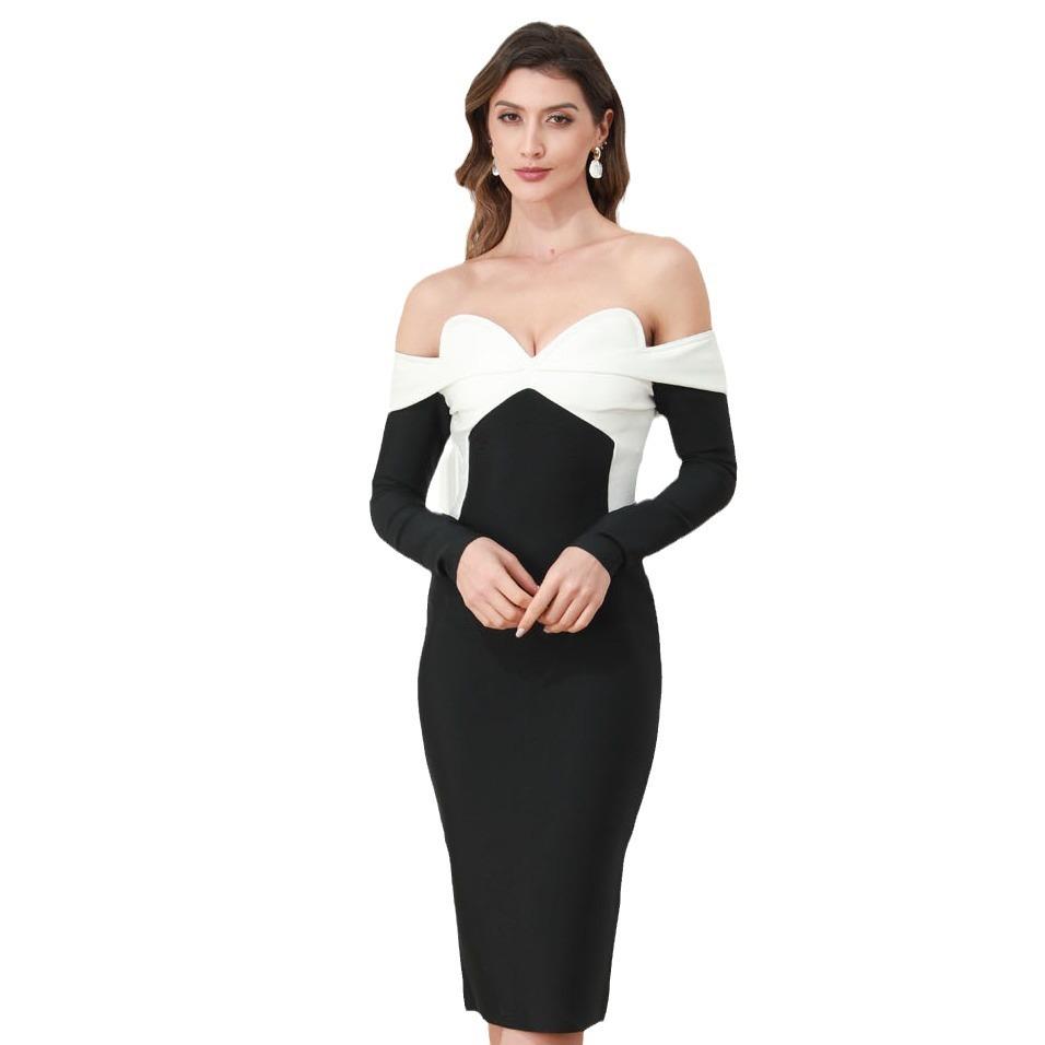Bandage dress Skinny hip skirt Elegant halter celebrity evening dress skirt Winter women