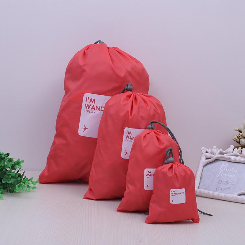 

Korean Style Waterproof Travel Organizer: 4-Piece Drawstring Storage Bag Set красный
