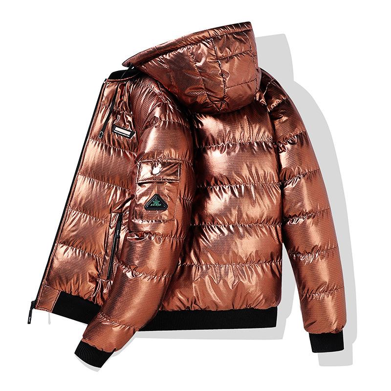 

Глянцевая хлопковая куртка Мужские модели Утолщенная теплая Свободная Съемный капюшон Двусторонняя носка Хлопковая куртка с капюшоном Пальто Модная повседневная куртка L
