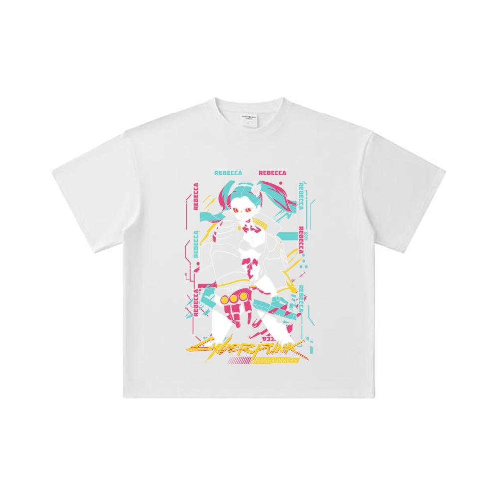 260 GSM Doppelgarn 32er Zählart 100% Baumwolle Cyberpunk Edgerunners V2 Rebecca Druck Unisex Schweres Baumwoll-T-Shirt