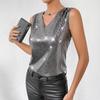 2026 Summer Women's Silver V-neck Plus Size Vest Sleeveless Slimming Plaid Top New Style