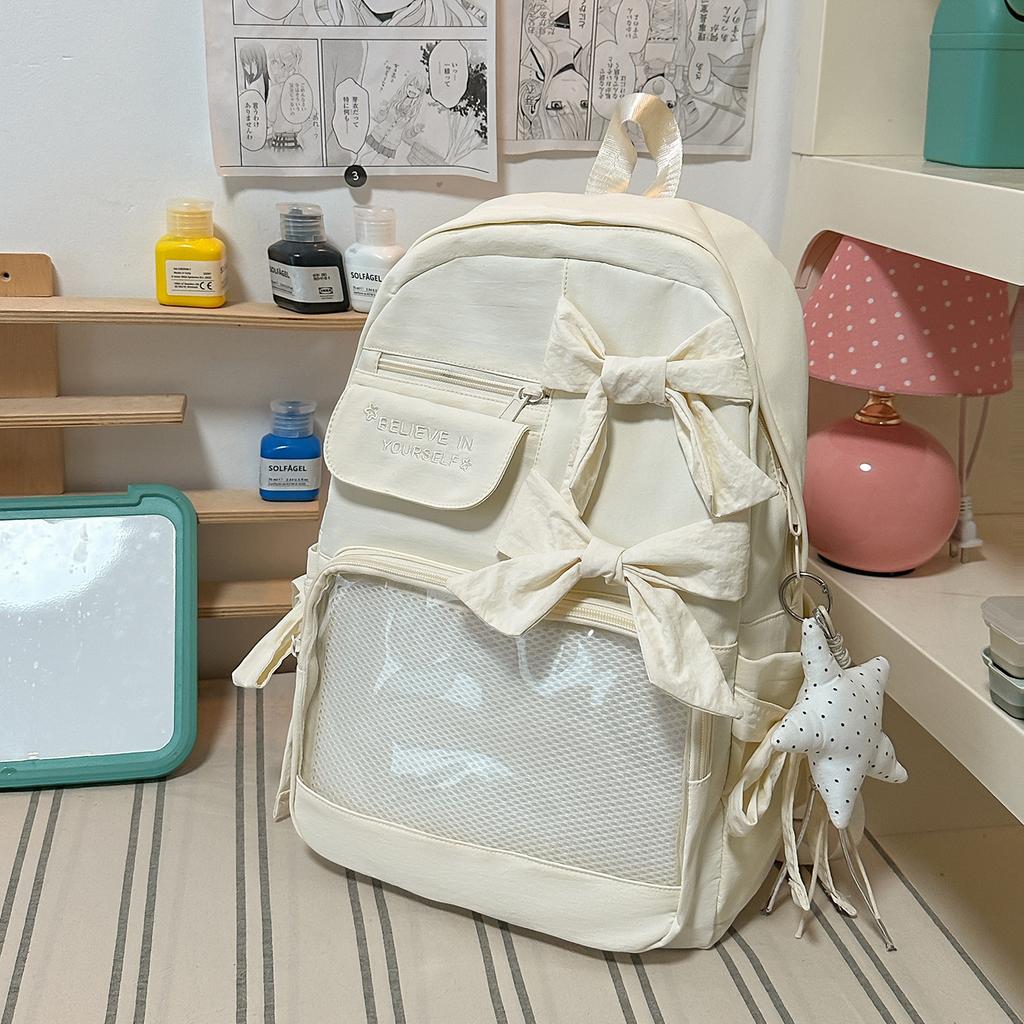 Schoolbag Cool wind Soft fog Low saturation Sea salt Blue bow schoolbag Female primary school students commute to class Light pain Backpack