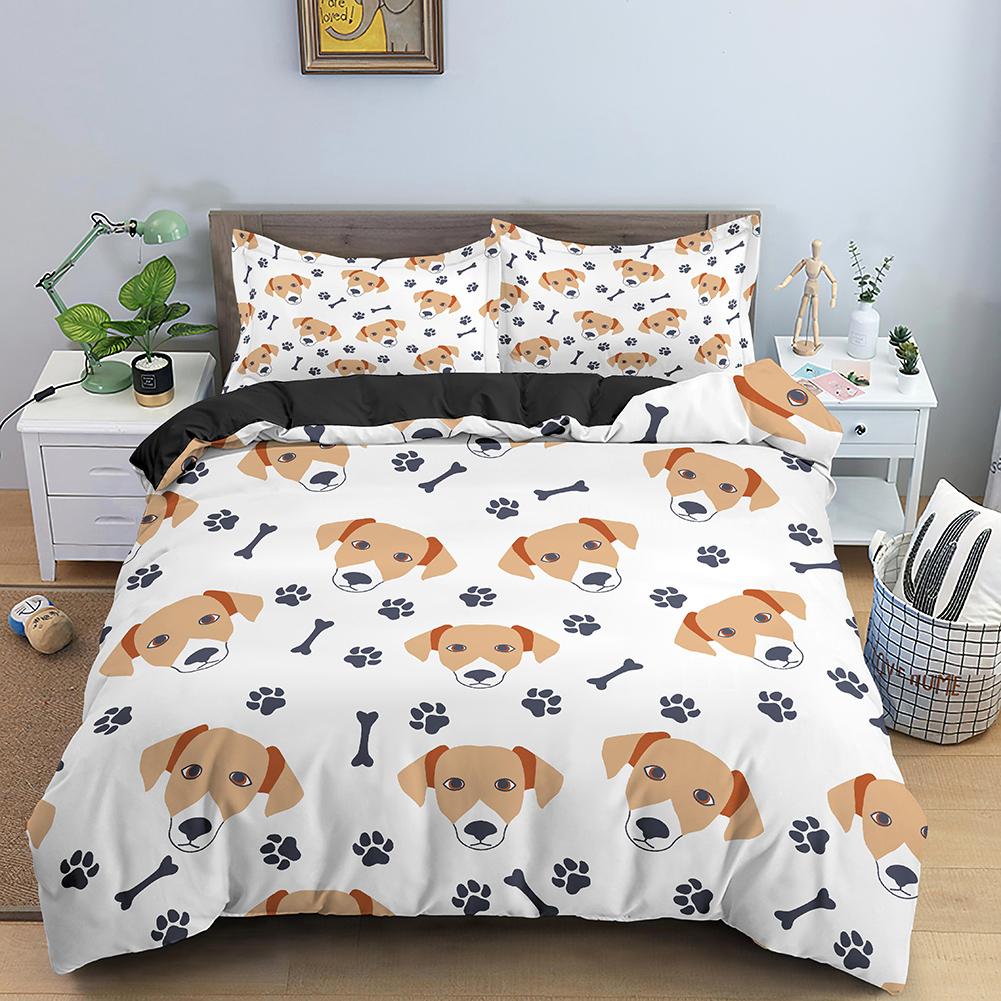 Cartoon Dog Duvet Cover King Queen Funny Pet Puppy Head Printed Bedding Set For Kids Teens Adults Animals Polyester Quilt Cover